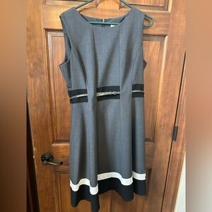 Calvin Klein Gray Midi Dress with Black and White Trim